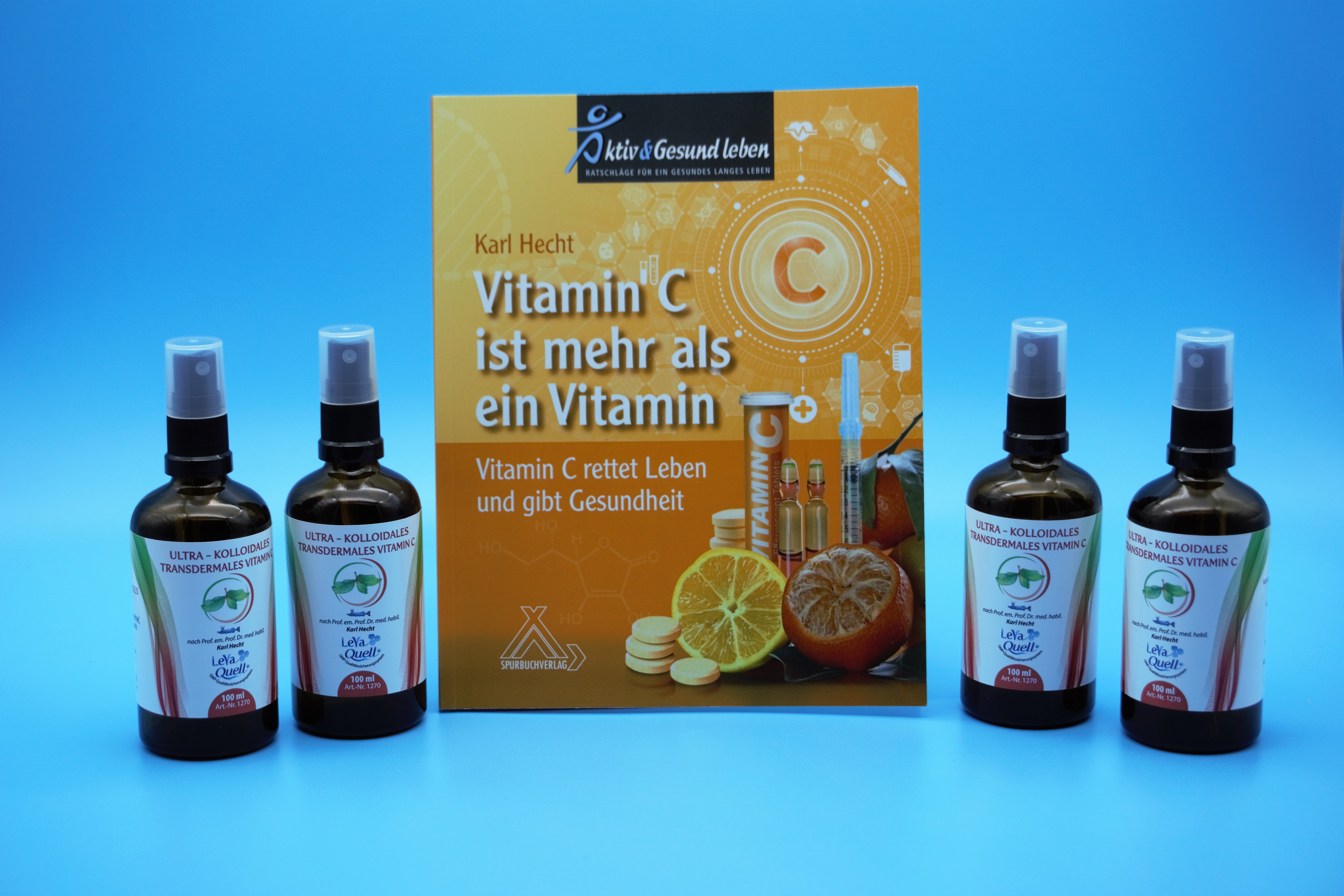 4 Flaschen Vitamin C 100ml mit Spraykopf Braunglas-Flasche zzgl. 1 x Vitamin C Buch gratis